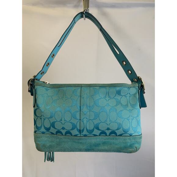 Coach East West Duffle Soho Shoulder Bag Hand Signature blue Leather 9363 Used - Picture 1 of 12